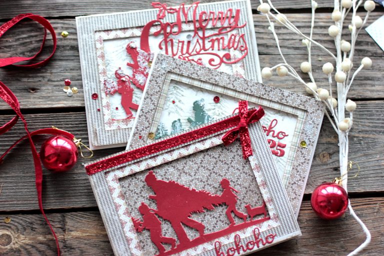 Holiday Tunnel Cards by Elena Olinevich for Spellbinders created using S4–774 Merry Christmas and S5-355 Tree Picking dies designer by Sharyn Sowell and S2-266 Ho Ho Ho dies #spellbinders #diecutting #christmascard