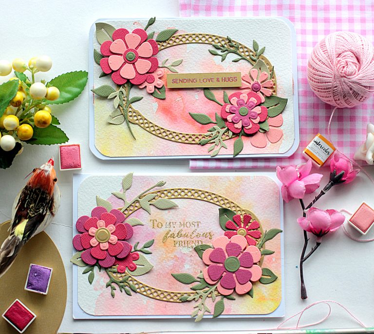 Handmade Floral Cards with Die D-Lites by Elena Olinevich for Spellbinders. Dies used - S2-269 Flower Power, S2-271 Plants, S5-327 Annabelle's Trousseau Layering Frame Medium. #spellbinders #diecutting #handmadecard
