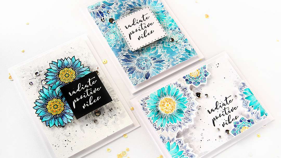 Sunflower Cool Vibes Stamp & Die Set designed by Stephanie Low. Handmade cards by Erum Tasneem for Spellbinders #spellbinders #cardmaking #stamping #watercolor