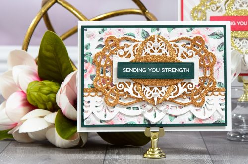 One Card Design 2 Ways - Sending You Strength Card by Yana Smakula for Spellbinders. Using: S4-732 Curled Grace Oval, S4-705 Graceful Brackets, SDS-055 Beautiful Dreamer Stamp And Die Set, S6-001 5x7 Matting Basics A, S6-002 5x7 Matting Basics B Dies