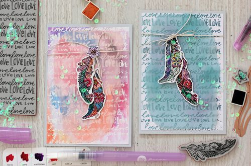Love Cards with Elena Olinevich for Spellbinders. Using SBS–153 Nothing But Love Stamp, SDS–100 Feather Stamp & Die, S4-788 A2 Waves Borders Dies #spellbinders #cardmaking