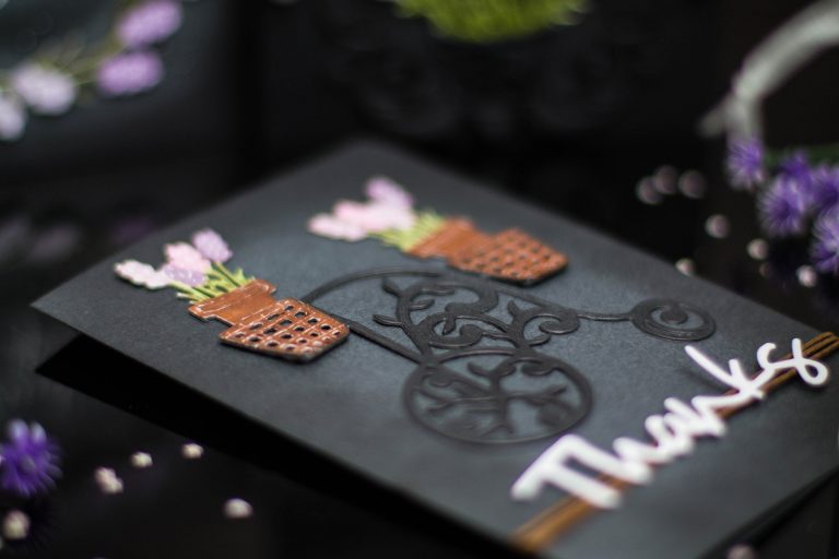 Lavender & Poppies Inspiration with Elena. Take 2: Purple and Black! Handmade cards using S3-290 Lavender Bunch S4-563 Phrase Set One  S4-838 Lavender Trike S5-321 Eau De Lavender Label. #spellbinders #handmadecard #diecutting #neverstopmaking #lavendercard