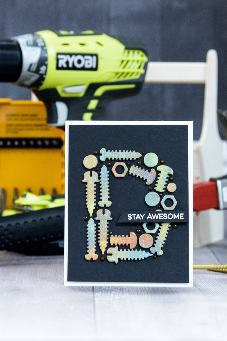 Cardmaking Inspiration | Masculine Stay Awesome Card by Yana Smakula for Spellbinders using S2-288 Bolts & Nuts. #spellbinders #guycard #cardmaking #diecutting 