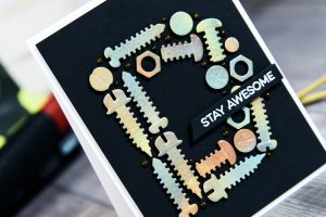 Cardmaking Inspiration | Masculine Stay Awesome Card by Yana Smakula for Spellbinders using S2-288 Bolts & Nuts. #spellbinders #guycard #cardmaking #diecutting