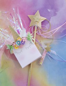DIY Party Continues with a Unicorn Theme Using Dies and Stamps by Debi Adams using S4-092 Star, S4-579 Floral Berry Accents, S4-728 Bag N Tag, SDS-052 Peas N Carrots, SDS-114 Wink, Wink #spellbinders #unicornparty #diecutting