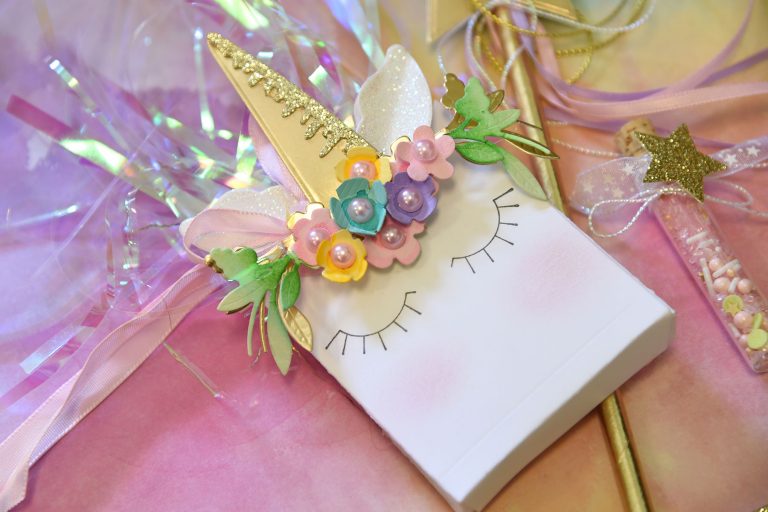 DIY Party Continues with a Unicorn Theme Using Dies and Stamps by Debi Adams using S4-092 Star, S4-579 Floral Berry Accents, S4-728 Bag N Tag, SDS-052 Peas N Carrots, SDS-114 Wink, Wink #spellbinders #unicornparty #diecutting