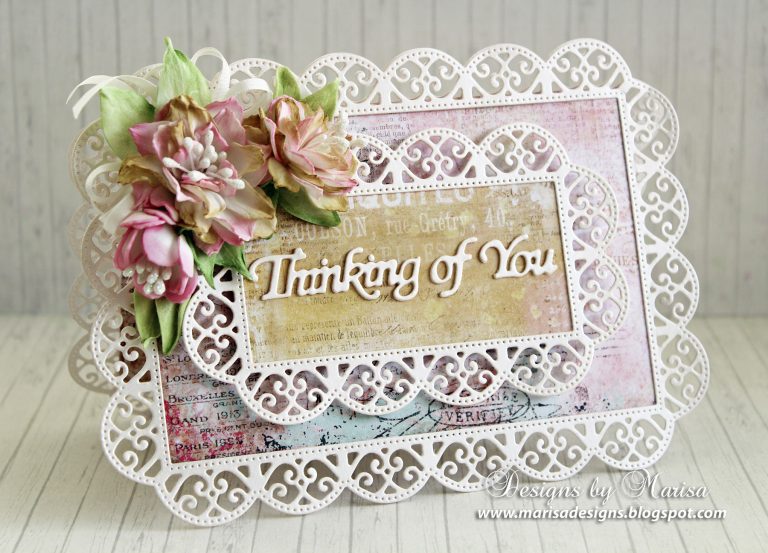 Thinking of You Card by Marisa Job for Spellbinders using S6-135 Thinking of You Scalloped Rectangle S5-317 Textured Flowers dies #cardmaking #neverstopmaking #diecutting #handmadecard #spellbinders