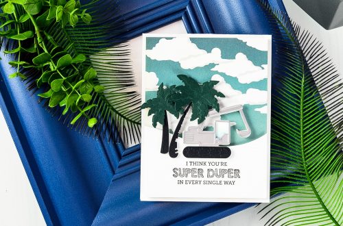 Cardmaking Inspiration | You Are Super Duper Card by Yana Smakula for Spellbinders using ​S3-295​ ​ ​Tractors​ S3-249​ Palm​ ​Trees​ ​ S5-180​ ​A2​ ​Curved​ ​Borders​ ​One​ ​dies. #spellbinders #neverstopmaking #diecutting #handmadecard #tractorcard #masculinecard #punnycard