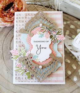 Chantilly Paper Lace Collection by Becca Feeken. Inspiration | Elegant Floral Cards by Melissa Phillips for Spellbinders. Using S4-817 Breanna’s Corset Label, S4-818 Eliza Lace Corners, S5-328 Tallulah Frill Layering Frame Small. #spellbinders #neverstopmaking #diecutting #handmade card