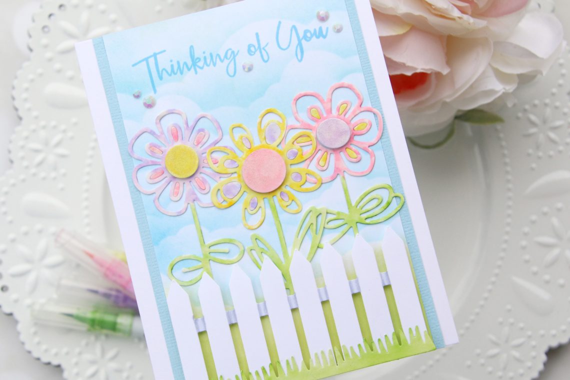 Die D-Lites Inspiration | Floral Thinking Of You Card with Brenda for Spellbinders using S3-320 Picket Fence, S3-323 Sketched Blooms 2, S3-322 Sketched Blooms dies. #spellbinders #cardmaking #neverstopmaking #diecutting #handmadecard