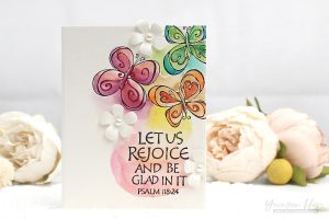 Bible Journaling Collection by Joanne Fink Inspiration | Watercolor Cards with Yoonsun using SBS-140 Singing Bird, SBS-141 Butterfly, SBS-147 This is The Day, S5-328 Tallulah Frill Layering Frame Small, DOM-FEB17 So Tweet Die Set #spellbinders #cardmaking #handmadecard