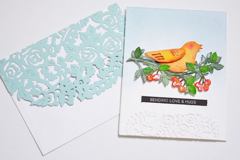 Flower Garden Collection by Sharyn Sowell Inspiration | Bird Of Spring Card with Mayline for Spellbinders using S2-285 Bird on Cherry Branch, S5-334 Floral Gatefold, S4-850 Floral Photo Frame dies #spellbinders #diecutting #neverstopmaking #spellbinderscard 