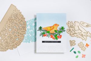 Flower Garden Collection by Sharyn Sowell Inspiration | Bird Of Spring Card with Mayline for Spellbinders using S2-285 Bird on Cherry Branch, S5-334 Floral Gatefold, S4-850 Floral Photo Frame dies #spellbinders #diecutting #neverstopmaking #spellbinderscard