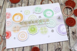 Handmade Collection by Stephanie Low - Inspiration | Rainbows with Anna for Spellbinders using SDS-070 Pretty, SDS-075 Sew, SDS-077 Vintage Buttons, SDS-078 One Of A Kind #spellbinders #cardmaking #stamping #diecutting #handmadecard