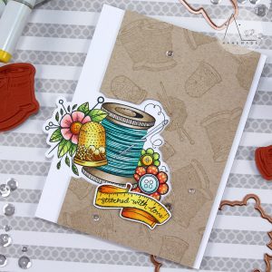Handmade Collection by Stephanie Low Inspiration | Sew Handmade Card with Anna using SDS-072 Yarn, SDS-075 Sew stamps & dies #stamping #cardmaking #spellbinders #neverstopmaking