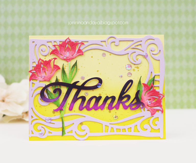 Wings of Love Collection by Joanne Fink - Inspiration | Thank You Card with Joni for Spellbinders using:  S4-888 Words, S5-354 Swirl Frame. #spellbinders #diecutting #handmadecard #thankyoucard