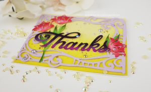 Wings of Love Collection by Joanne Fink - Inspiration | Thank You Card with Joni for Spellbinders using: S4-888 Words, S5-354 Swirl Frame. #spellbinders #diecutting #handmadecard #thankyoucard