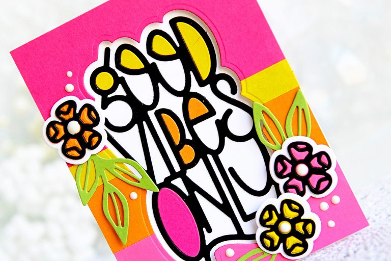 Good Vibes Only Collection by Stephanie Low - Inspiration | Good Vibes Only Cards with Kay for Spellbinders using S2-294 Petal’d Poetry, S4-918 Good Vibes Only, S5-353 Leaves So Very Gorgeous #spellbinders #diecutting #handmadecard #neverstopmaking #cleanandsimplecard