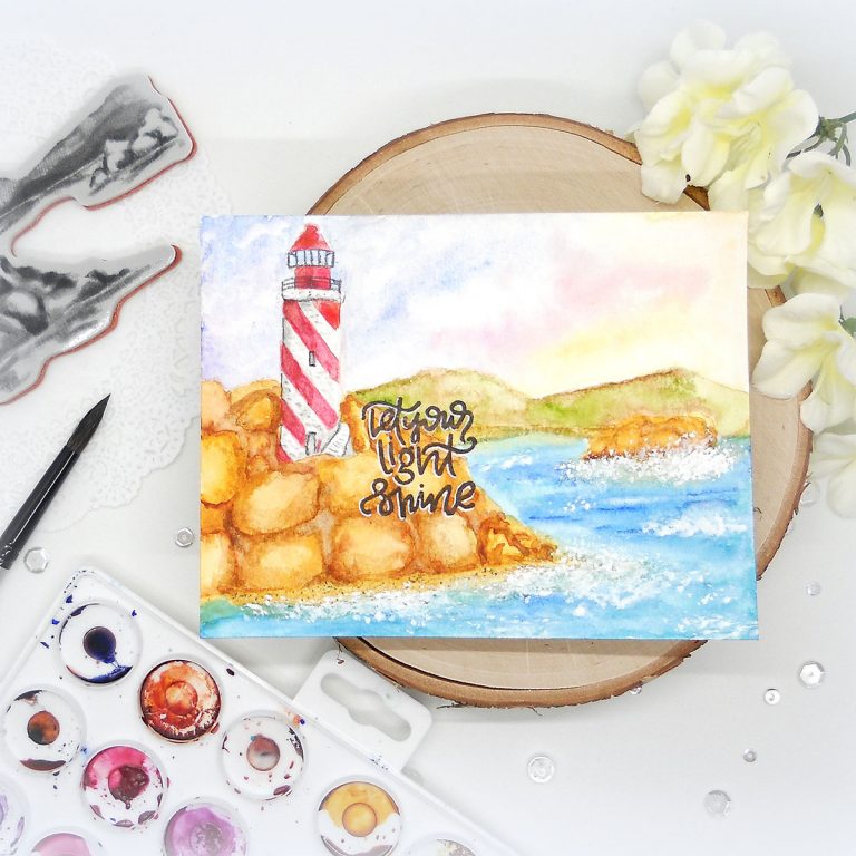 Video Friday | Lighthouse with Kelly for Spellbinders using: DSC-044 Lighthouse, SDS-097 Light Shine #spellbinders #cardmaking #stamping #watercolorcard #adultcoloring