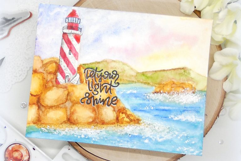 Video Friday | Lighthouse with Kelly for Spellbinders using: DSC-044 Lighthouse, SDS-097 Light Shine #spellbinders #cardmaking #stamping #watercolorcard #adultcoloring