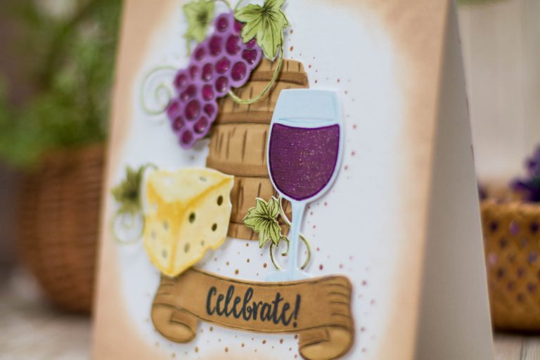 Cardmaking Inspiration | Wine Country Celebrate Card by Elena Salo for Spellbinders using SDS-133 Vineyard Wine Bottle Tag, SDS-135 Barrel of Sentiments, S5-347 Wine Charms #spellbinders #diecutting #winecountry #neverstomaking #handmadecard