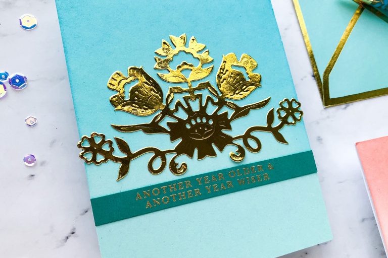 Folk Art Collection by Lene Lok - Inspiration | Simple Gold Foil Cards by Emily Midgett for Spellbinders using S4-882 Nordic Floral, S4-897 Floral Bouquet dies #spellbinders #neverstopmaking #diecutting #handmadecard