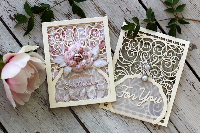 Video Friday | Shabby Chic Cards with Olga Direktorenko for Spellbinders using: S4-563 Phrase Set One, S4-564 Phrase Set Two, S4-916 Blooming Rose, S4-930 Curvy Labels, S5-131 A-2 Matting Basics A, S5-366 Swirl Background, SDS-134 Wine Glass Bottle Tag #spellbinders #diecutting #handmadecard #neverstopmaking #amazingpapergrace
