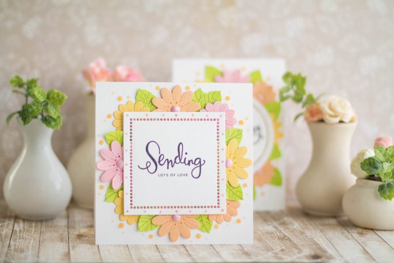 Romancing The Swirl Collection by Becca Feeken - Inspiration | Floral Cards by Elena Salo for Spellbinders. Spellbinders Supplies: S4-928 Hemstitch Circles, S4-929 Hemstitch Squares, S5-364 A2 Corner Cotillion, PE-100 Platinum™ 6 Die Cutting And Embossing Machine, T-001 Tool ‘N One #spellbinders #neverstopmaking #diecutting #handmadecard #amazingpapergrace