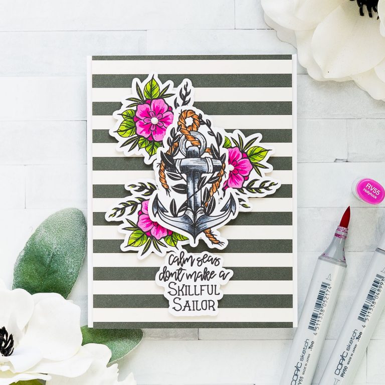 Spellbinders Inked Messages Collection Inspiration | Skillful Sailor Card Featuring Rough Waters Stamp and Die Set by Stephanie Low #spellbinders #neverstopmaking #stamping #handmadecard