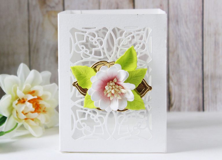 Romancing The Swirl Collection by Becca Feeken - Inspiration | Floral Gift Box and Card with Hussena for Spellbinders using: S4-926  Swirl Tags S4-929 Hemstitch Squares S5-363  Swirl Booklet Insert SDS-116 Oh Happy Day #spellbinders #neverstopmaking #cardmaking #diecutting #handmadecard