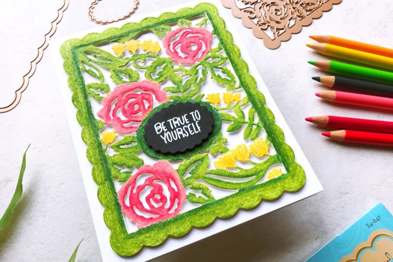 Flower Garden Collection by Sharyn Sowell - Inspiration | Be True to Yourself Card by Ruby for Spellbinders. Using: S4-487 Card Creator Floral Panel Card. #spellbinders #neverstopmaking #diecutting #handmadecard #spellbindersdies