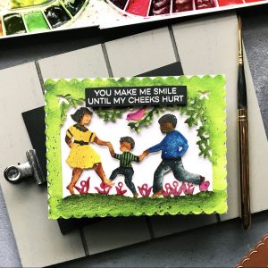 Little Loves Collection by Sharyn Sowell - Inspiration | You Make Me Smile Card by Rubeena for Spellbinders using: S5-349 Little Loves A2 Card Front dies #spellbinders #neverstopmaking #diecutting #handmadecard #watercolordiecut #sharynsowell #littleloves