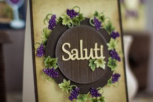 Cardmaking Inspiration | Saluti Card by Elena Salo for Spellbinders. S4-878 Frame Charms, SDS-135 Barrel of Sentiments, SDS-132 Wine Corks, SDS-134 Wine Glass Bottle Tag #spellbinders #diecutting #handmdecard #winecountry #neverstopmaking