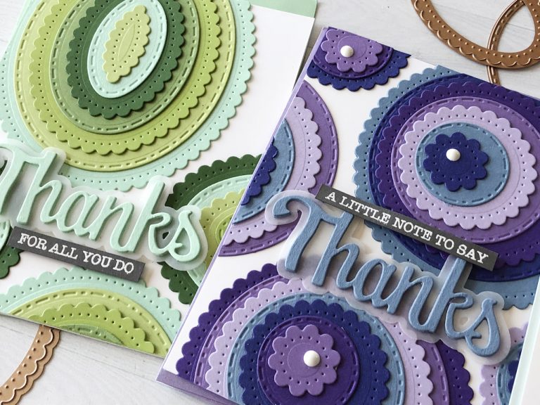Video Friday | Classics Layered Backgrounds Cards by Nichol Spohr for Spellbinders using: S4-907 Fancy Edged Ovals, S4-903 Fancy Edged Circles, S4-905 Fancy Edged Rectangles, SDS-151 Thanks Expressions #spellbinders #diecutting #handmadecard #neverstopmaking #diecut 