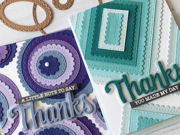 Video Friday | Classics Layered Backgrounds Cards by Nichol Spohr for Spellbinders using: S4-907 Fancy Edged Ovals, S4-903 Fancy Edged Circles, S4-905 Fancy Edged Rectangles, SDS-151 Thanks Expressions #spellbinders #diecutting #handmadecard #neverstopmaking #diecut 