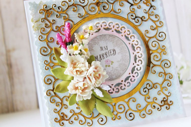 Special Moments Collection by Marisa Jov - Inspiration | Layered Cards by Hussena for Spellbinders.  Dies used: S4-116 Standard Circles SM,  S4-942 Swirls Border,  S4-944 Floral Lace Border,  S5-374 Special Day Frame,  S5-378 Floral Oval,  S7-215 Vintage Stitched Squares dies #spellbinders #diecutting #handmadecard #neverstopmaking #marisajob