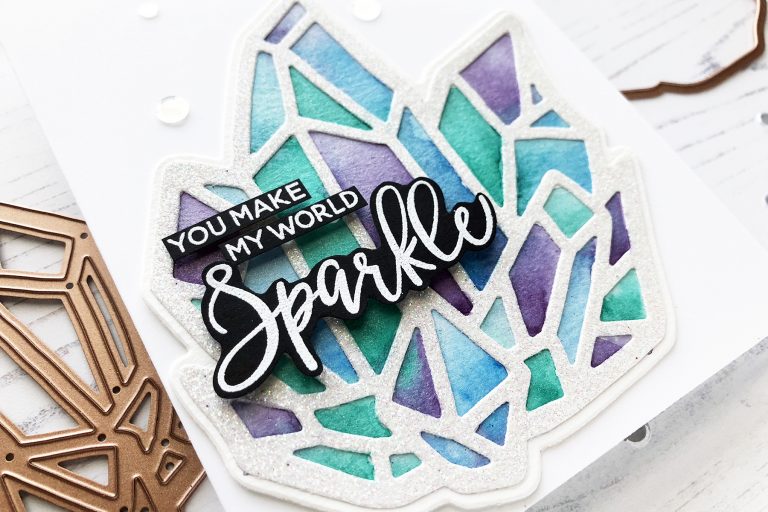 Spellbinders Good Vibes Only Collection by Stephanie Low - Inspiration | Watercolor Background Cards with Caly featuring S5-352 Crystal Peaks #spellbinders #neverstopmaking #diecutting #handmadecard