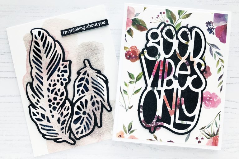 Spellbinders Good Vibes Only collection by Stephanie Low - Inspiration | Washi Tape Cards with Caly featuring: S4-918 Good Vibes Only, S4-871 Feathers in the Wind #spellbinders #diecutting #handmadecard #neverstopmaking 