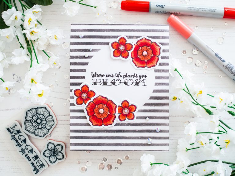 Spellbinders Inked Messages Collection by Stephanie Low - Inspiration | Bloom Card with Gemma featuring SDS-142 Bloom Where You Are Planted #spellbinders #stamping #neverstopmaking