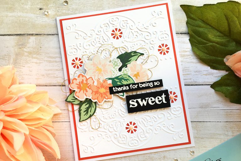 Spellbinders - Cut & Emboss Folders Inspiration | Everyday Cards With Enza featuring CEF-006 Blooming Sprigs,CEF-007 Dotted Lace, CEF-009 Banner Flora #cardmaking #embossing #handmadecard