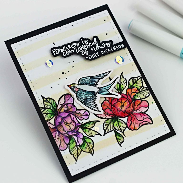 Spellbinders - Inked Messages Collection by Stephanie Low - Inspiration | Floral Card with Bibi Cameron featuring SDS-138 Grow Newer With Me, SDS-144 A Little Birdie Told Me #spellbinders #cardmaking #stamping #diecutting #handmadecard #stephanielow