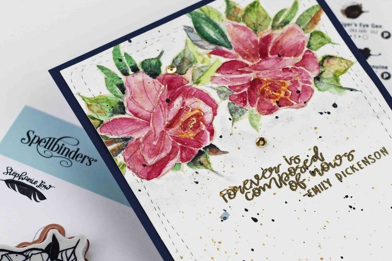 Spellbinders Inked Messages Collection by Stephanie Low - Inspiration | Watercolor Roses with Bibi Cameron featuring SDS-139 A Rose Any Other Name, SDS-138 Grow Newer With Me #cardmaking #stamping #stephanielow #neverstopmaking #spellbinders