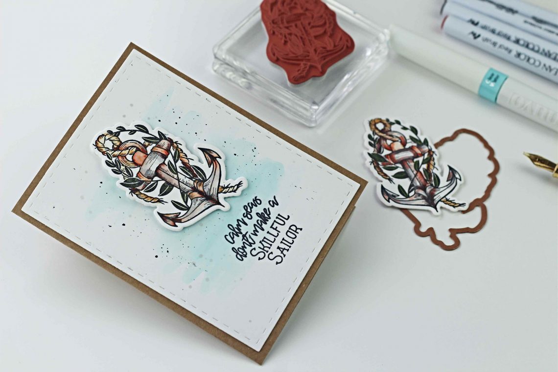 Spellbinders Inked Messages Collection by Stephanie Low - Inspiration | Skillful Sailor Cards with Bibi Cameron featuring SDS-136 Rough Waters #spellbinders #stamping #patternstamping #cardmaking #handmadecard #neverstopmaking