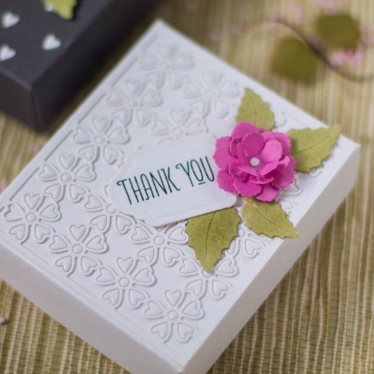 Spellbinders - Blooming Garden Collection by Marisa Job | Easy Gift Boxes with Elena featuring S6-146 Heart Flower Box, S3-335 Rose Buds, S4-916 Blooming Roses, KOM-JAN18 Floral Love Card Kit of the Month #spellbinders #giftbox #marisajob #neverstopmaking