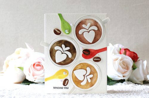 Spellbinders Cuppa Coffee, Cuppa Tea Collection by Sharyn Sowell - Inspiration | Watercolor Coffee Card with Yoonsun Hur featuring S4-949 Heart Latte, S3-346 Cup and Beans dies #neverstopmaking #diecutting #cardmaking #coffeecard #handmadecard