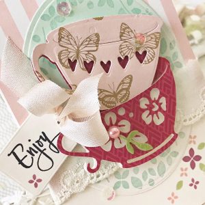 Spellbinders Cuppa Coffee, Cuppa Tea Collection by Sharyn Sowell - Inspiration | Stacked Coffee Cups Card with Melissa Phillips featuring S4-917 Tea Stack o’ Cups, S5-332 Hemstitch Ovals #spellbinders #diecutting #sharynsowell #neverstopmaking #handmadecard