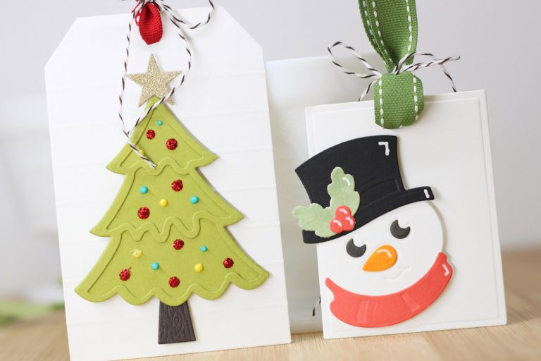 Spellbinders Die D-Lites Holiday Inspiration | Clean and Simple Christmas Tags with Laurie Willison featuring S3-359 Santa S3-358 Reindeer S3-361 Christmas Tree S3-360 Snowman S4-132 Classic Rectangle #spellbinders #christmastags #neverstopmaking 