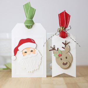 Spellbinders Die D-Lites Holiday Inspiration | Clean and Simple Christmas Tags with Laurie Willison featuring S3-359 Santa S3-358 Reindeer S3-361 Christmas Tree S3-360 Snowman S4-132 Classic Rectangle #spellbinders #christmastags #neverstopmaking