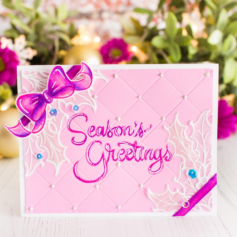 Spellbinders Zenspired Holidays Collection by Joanne Fink Inspiration | Season's Greeting with Mona Toth featuring SBS-165 Christmas Sentiments, SDS-162 Christmas Candy Canes, SDS-160 Holly Bells #spellbinders #neverstopmaking