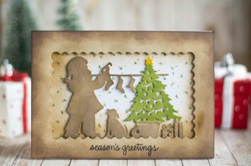 Spellbinders A Sweet Christmas Collection by Sharyn Sowell - Inspiration | Santa & Presents Card with Elena Salo featuring SDS-159 Recipe Card Set, S4-937 Hanging Stockings #spellbinders #neverstopmaking #sharynsowell